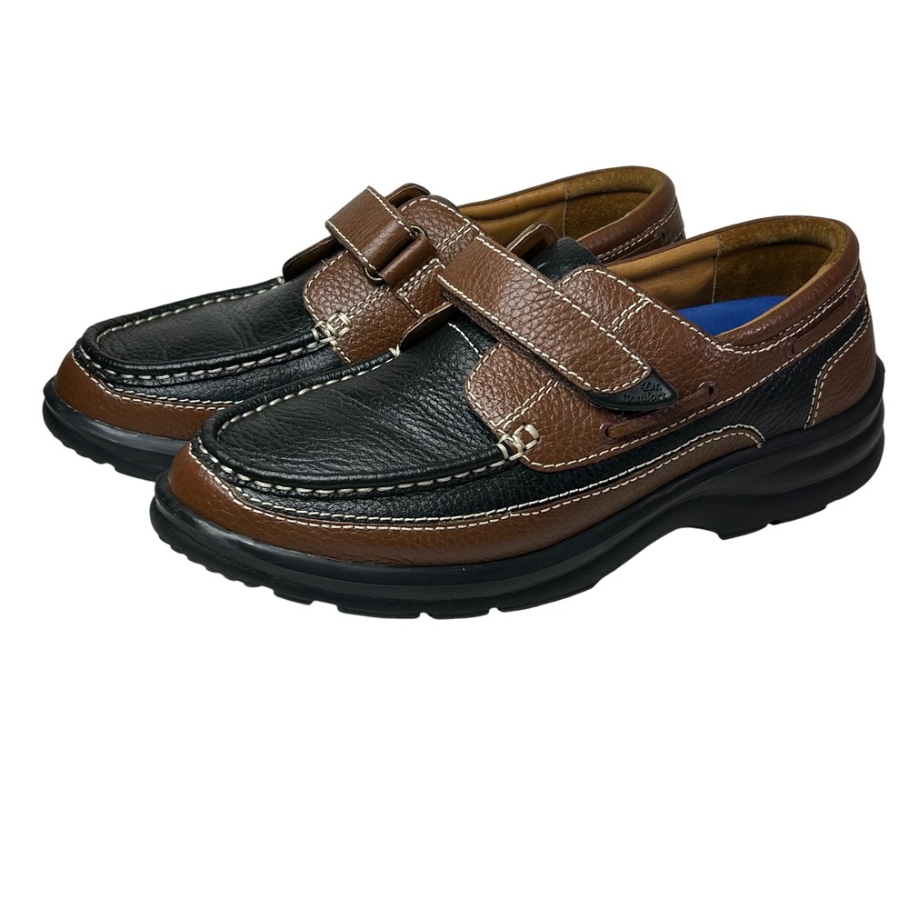Dr. Comfort Wave Mens 9M Black Brown Leather Diabetic Orthopedic Shoes Loafers